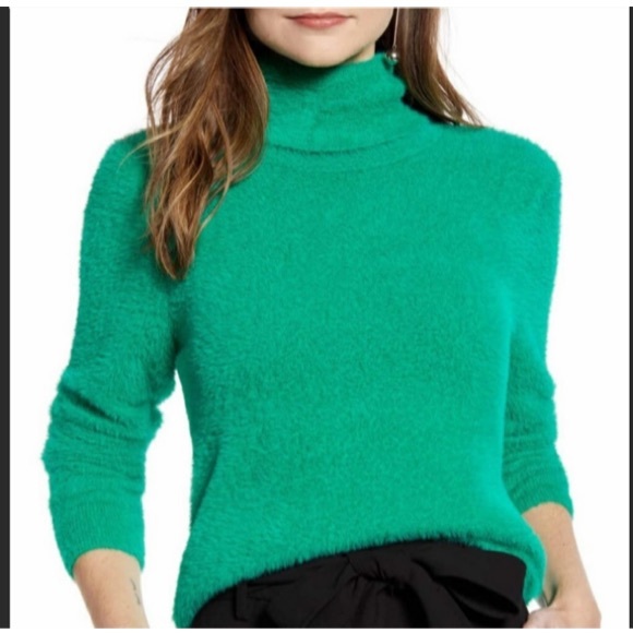 NWT Halogen Fuzzy Super Soft Turtleneck Pullover/ Sweater size M Green - Picture 1 of 9